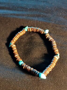Turquoise Accent Brown Beaded Stretch Bracelet
